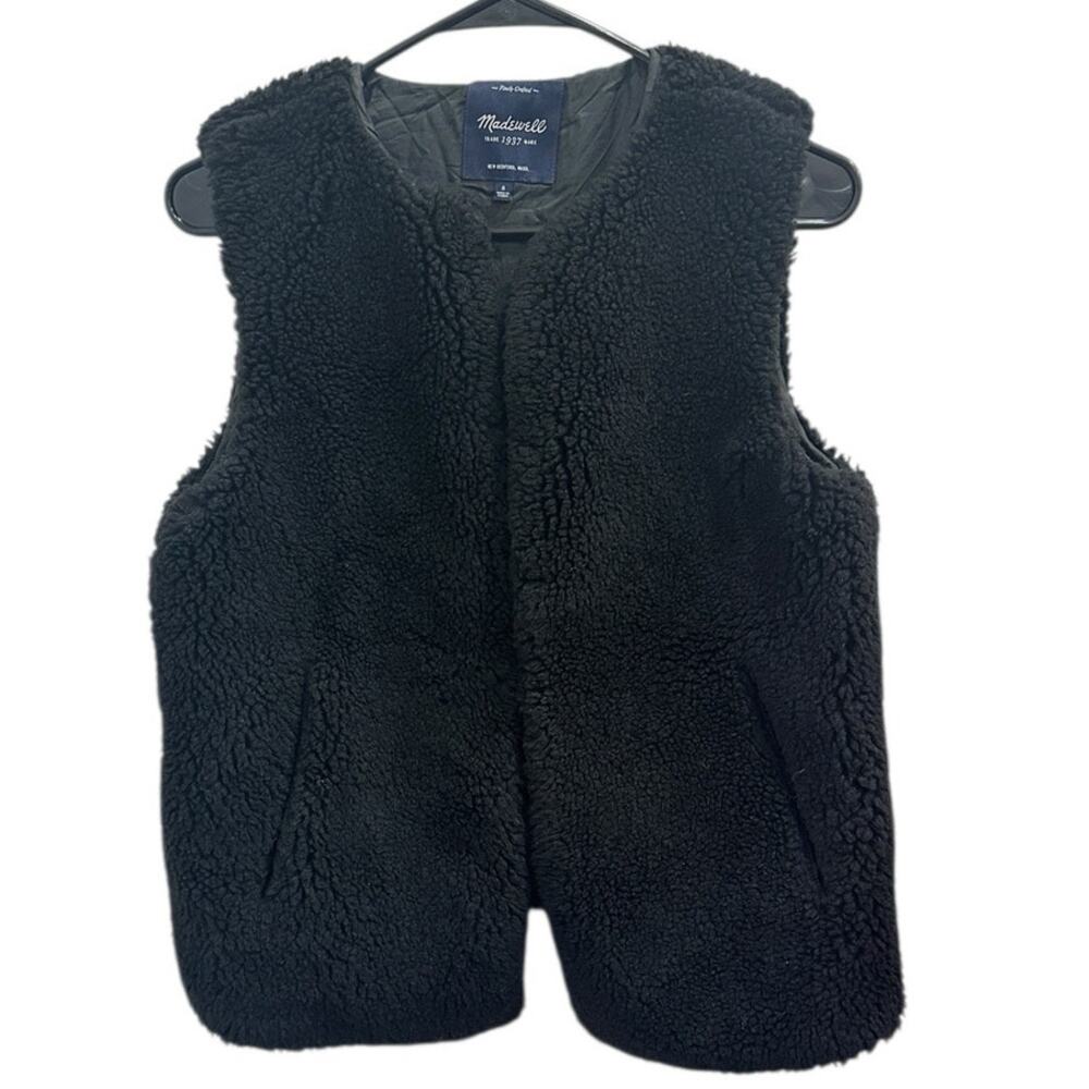 Madewell Black Faux Shearling Sherpa Vest Small Apres Ski Boho Cozycore Hygge